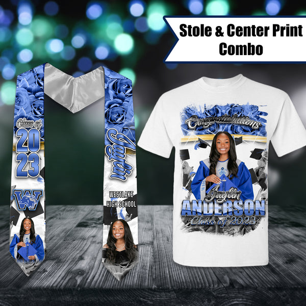 Graduation Center Print Shirt and Stole Combo - Adult