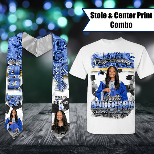 Graduation Premium Adult Center Print Shirt and Stole Combo